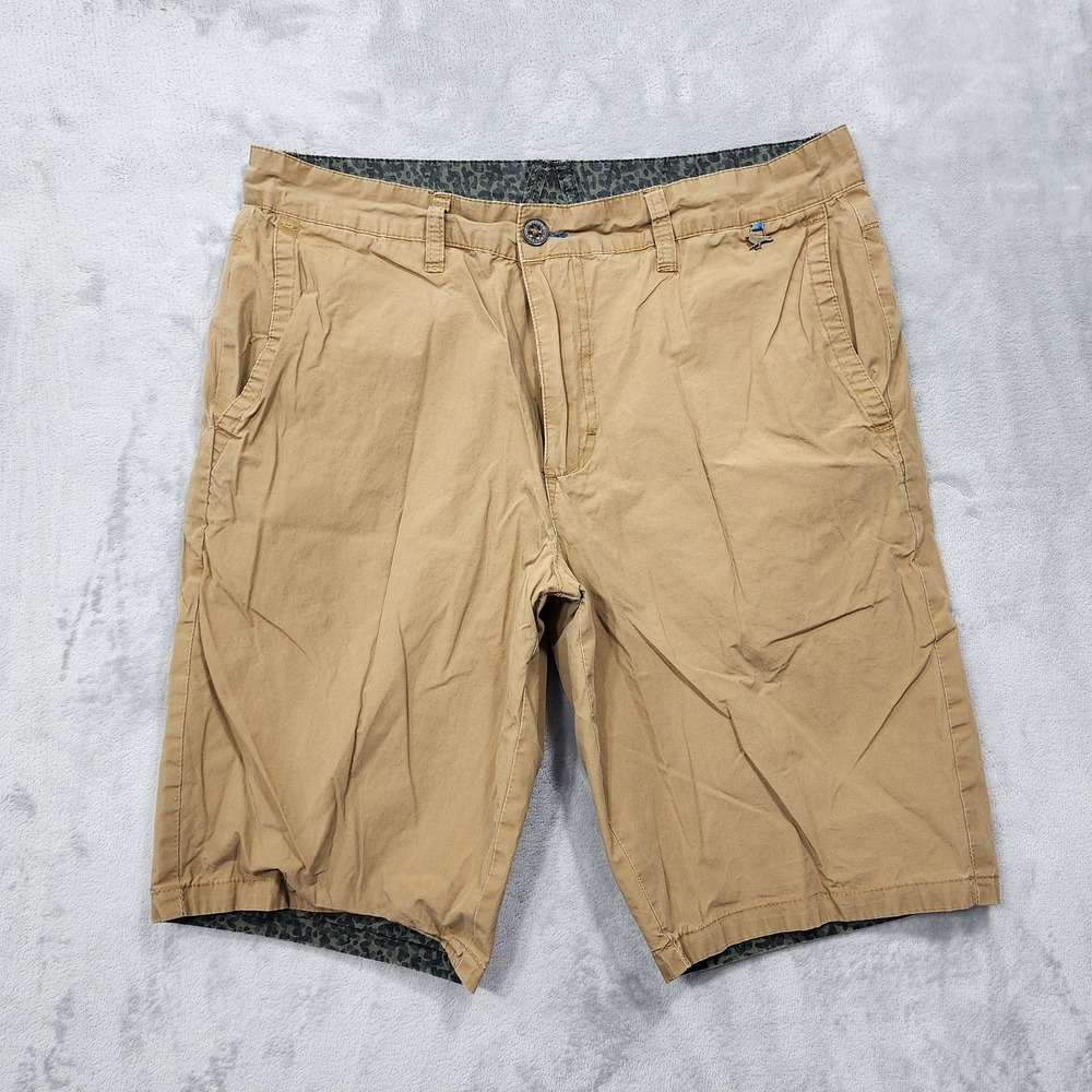 Modern Amusement Shorts Mens 34 Green Animal Print Tan Reversible Chino Preppy
